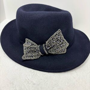 Something Special Elegant Navy Hat with Beaded‎ Bow 100% wool felt